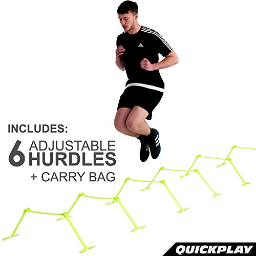 quickplay pro quick-click adjustable speed hurdles set of 6  3 heights in one 634 934 1234  all-in-one agility amp plyometric training hurdles  patented portable amp durable