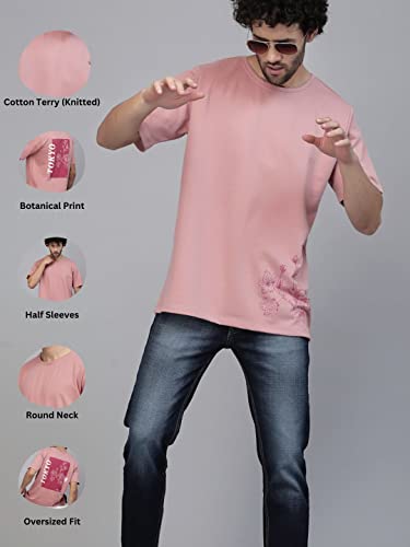 Image of Rigo Back Printed Half Sleeves Round Neck Oversized T-Shirt for Men | Drop Shoulder T-Shirt for Men | Loose Baggy Fit T-Shirt for Men