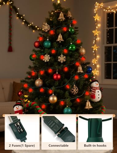 Image of LED C9 Red Christmas Lights Outdoor, 25FT C9 LED Outdoor String Lights with 26 Shatterproof Red Bulbs, Waterproof Vintage Christmas Lights for Indoor Holiday Tree Roofline Patio Party Garden Decor