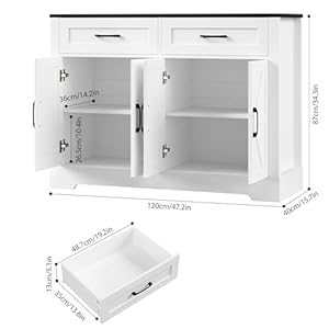 Farmhouse Sideboard Buffet Cabinet with Storage 472 Kitchen Storage Cabinet with Drawers Coffee Bar Cabinet with Barn Doors for Kitchen Hallway Black and White