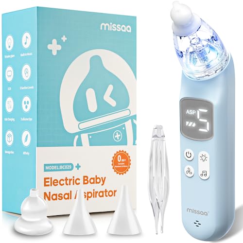 Image of Baby Nasal Aspirator Electric, MISSAA Nasal Aspirator for Baby with 5 Suction Modes Baby Nose Sucker, Nose Aspirator for Toddler, Automatic Nose Cleaner, Music & Light Soothing