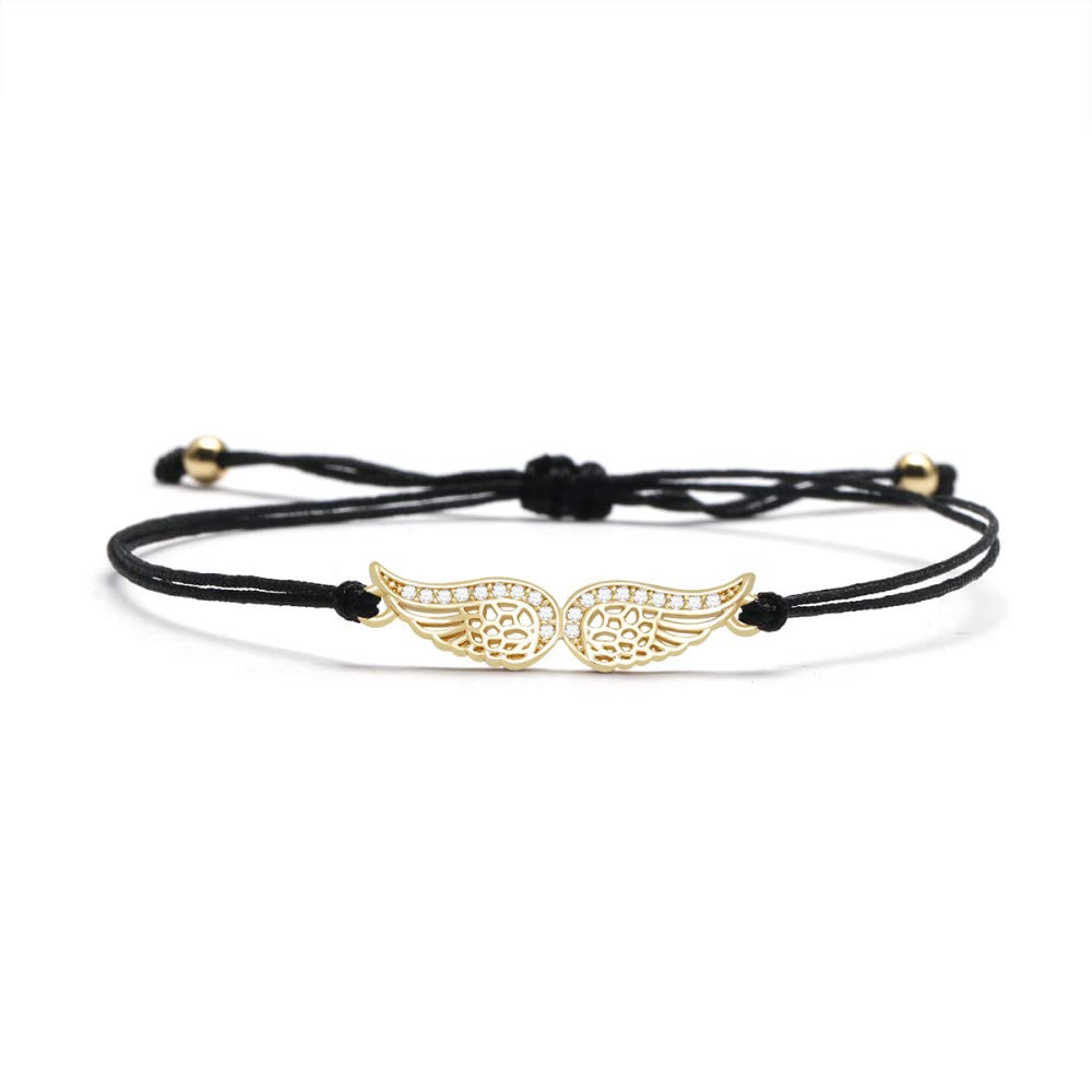 Braccialetti Amicizia, Bracciale Regolabile Bracciale Con Ali D'Angelo Braccialetti Neri Con Zirconi Premium Fatti A Mano Con Ciondoli Cavi Dorati Braccialetti Dell'Amicizia Da Donna Regalo Per Rag