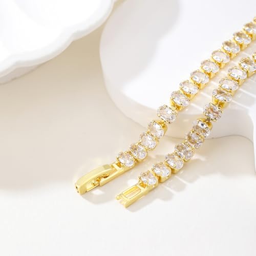 Image of 18K Gold-Plated Oval-Cut Cubic Zirconia Tennis Bracelet | 5.9-7.5 inches Multiple Sizes Fashionable Women's Gold Tennis Bracelet