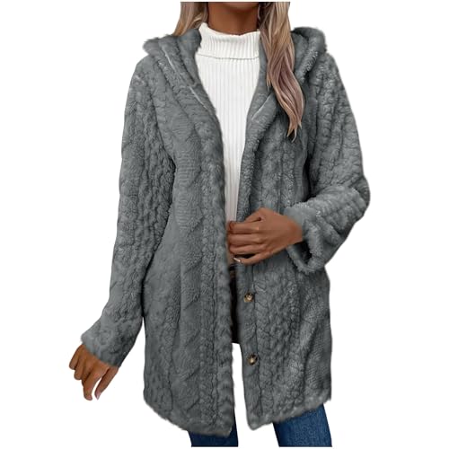 OVARA Cardigans Épais et Moelleux pour Femmes avec Capuche Veste d'Hiver en Polaire Longline Extérieur Thermique à Manches Longues Manteaux en Laine...