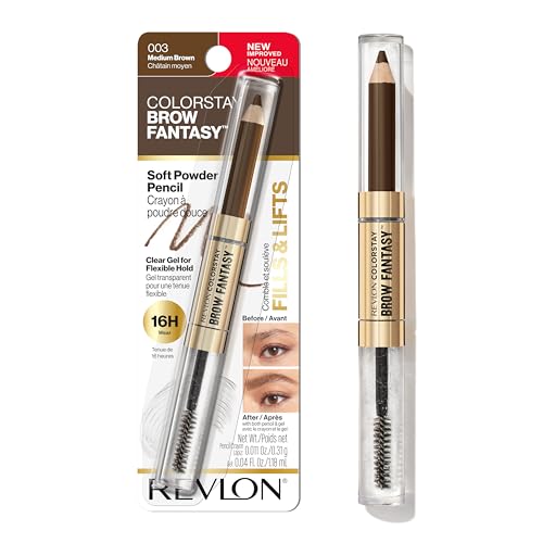 Revlon ColorStay Brow Fantasy, All In One Eyebrow Powder Pencil with Shaping Clear Gel, Gel Infused with Panthenol, Smudge-proof, 16HR Visibly Full Brows, 003 Medium Brown