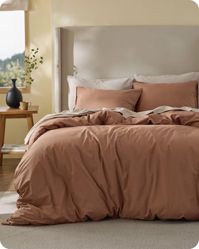 Bedsure Cotton Duvet Cover Full - Luxury Slub Weave 100% Cotton Duvet Cover with a Linen Like Textured, Easy Change Durable Bedding, Mocha Mousse, 80" x 90"