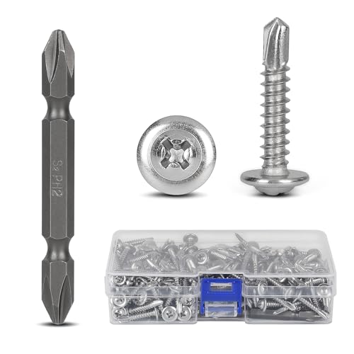 SUPAWAY 300 pezzi Viti autofilettanti da M4,8 x 25 mm Acciaio inox 410 viti autofilettanti a croce svasata Viti autofilettanti rapide con 1 punte per trapano per foglio metallo attacchi filo listello
