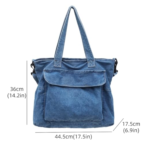 MaxxCloud Stylish Denim Tote Bag-Adjustable Crossbody Purse for Women&Men,Large Travel Shoulder Bag with Multiple Pockets3