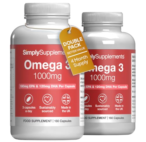Pure Omega 3 1000mg Capsules | Supports Heart Brain & Eye Health | Rich in Omega 3 Fatty Acids | 540mg of EPA and 360mg of DHA per Serving | 360 Capsules = 4 Months Supply | Made in The UK
