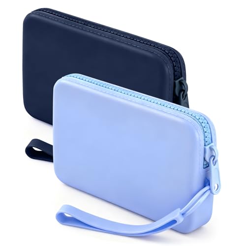 Image of Silicone Period Bags, Set of 2 Blue Tampon Holder for Purse with Zipper & Handle, Sanitary Napkin Storage Bag for Purse, Keeping Discreet Feminine Products