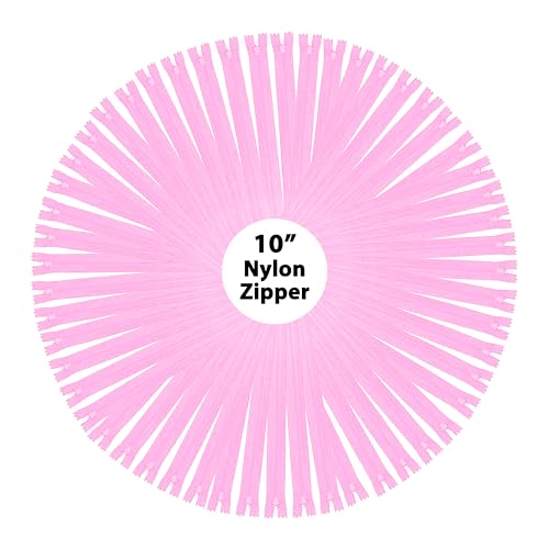 Image of Mandala Crafts 100 PCs Pink Closed-End 10 Inches Nylon Zippers for Sewing