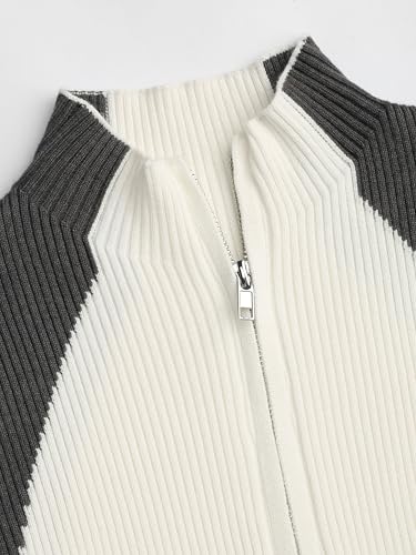 CIDER Women’s Cardigan Knit Zip Up Jackets Color Block Mock Turtleneck Long Sleeve Crop Tops Winter Outfit4