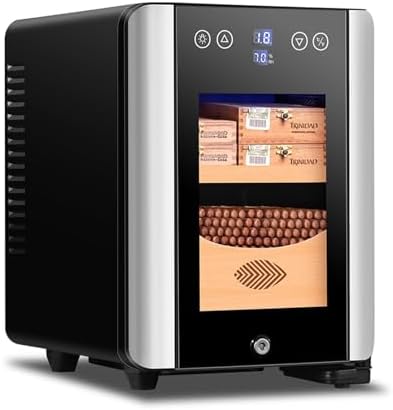 Humidificador eléctrico para puros con control de temperatura de refrigeración, puerta de vidrio de doble panel y estante de madera de cedro, ideal para almacenamiento y exhibición de puros