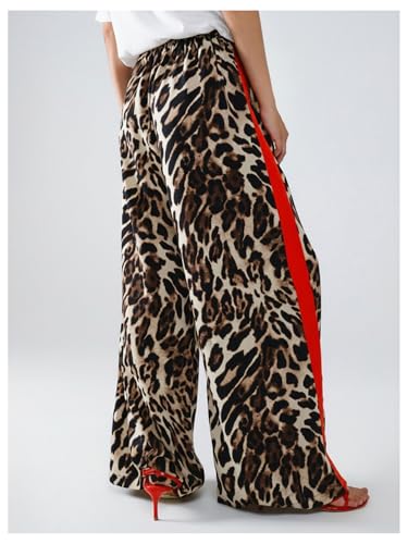 Image of SHENHE Women's Cheetah Print Wide Leg Baggy Pants Y2k Side Loose Streetwear Trousers