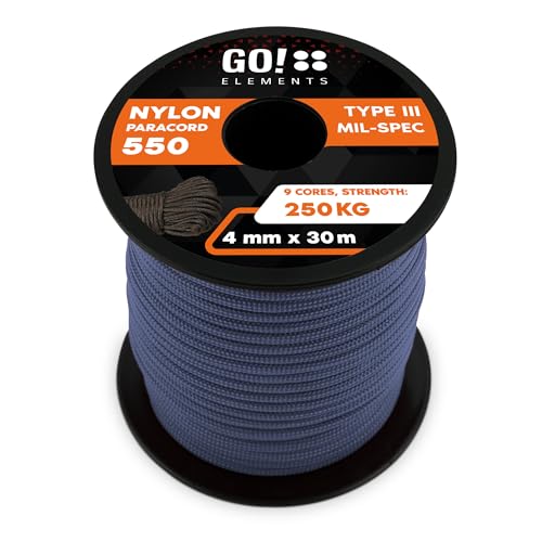 GO!elements Paracord in nylon 4mm – 550 Tipo III originale, linea multifunzionale adatta per uso militare o come altalena | portata max. 250kg
