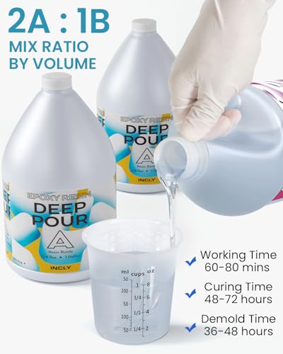 INCLY 6 Gallon Deep Pour Epoxy Resin Kit, 2 to 4 Inch Depth Deep Pour Resin, High Gloss & Bubbles Free for Art Craft River Table, Wood Filler, Bar Top, Coating, Casting, Self Leveling Epoxy Resin 2:1