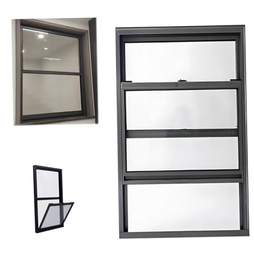 ZIUSFAC 60×45cm Ventana De Servicio De Aluminio Ventana Corredera Vertical Ventana De Ventilación Negro Ventana De Sótano con Vidrio Templado Pantalla((HxW) 60x45cm/24x18)