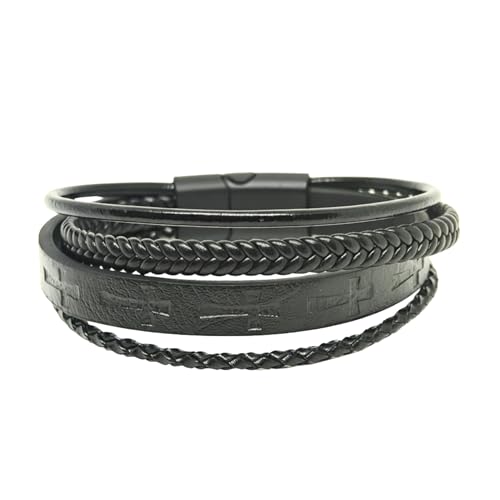 Image of THE MEN THING Leather Bracelet for Men - American Style Genuine Leather Multi-Layer Braided Bracelet with 100% Stainless Steel Magnetic Buckle for Men & Boys (8 inch)