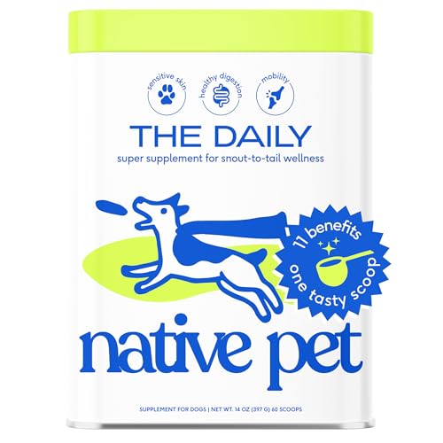 Native Pet The Daily Dog Supplement – 11 in 1 Dog Multivitamin – Tasty Scoop with Dog Vitamins and Supplements – Super Multi Vitamin for Dog Energy, Mobility, Skin & Coat – 12 Active Ingredients 14 oz Native Pet The Daily Dog Supplement – 11 in 1 Dog Multivitamin – Tasty Scoop with Dog Vitamins and Supplements – Super Multi Vitamin for Dog Energy, Mobility, Skin & Coat – 12 Active Ingredients 14 oz