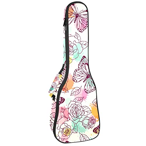 Sac à dos robuste pour ukulélé de concert avec rembourrage de 10 mm antichoc imprimé fleuri