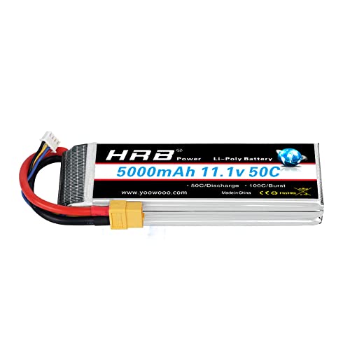 HRB XT60 Batterie LiPo 11,1 V 5000 mAh 3S 50C-100C avec prise XT60 pour voiture, bateau, quadricoptère, hélicoptère, hélicoptère, course quadricoptère,...