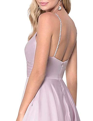 KAOSHAN Long Prom Dress Satin V Neck Straps A-Line Evening Gown with Pockets Burgundy - Thumbnail 5