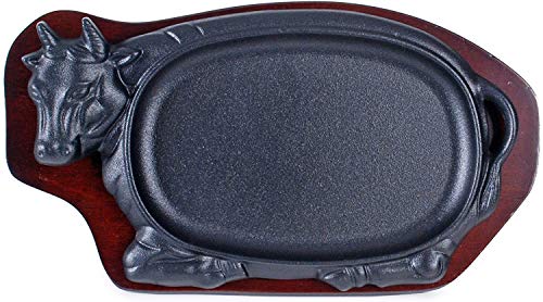 Comparison: Best Cast Iron Steak Plate 6 Happy Sales HSGRD-COW12, Large Cast Iron Steak Plate Sizzle Griddle with Wooden Base Steak Pan Grill Fajita Server Plate Household use or Restaurant Supply