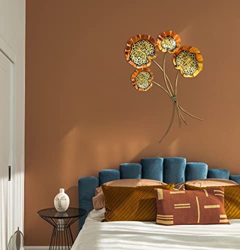 Image of Indian Handicrafts Solutions, AjmeriHandikart Abstract Metal Wall Art Bouquet | 28x18 Inch Copper & Gold Lotus /Lily Pad Sculpture | Modern 3D Handcrafted Decor for Living Room, Entryway, and Gifting , Rajasthan, India