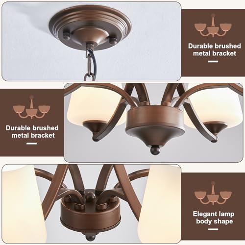 Image of 6-Light Farmhouse Chandelier Oil Rubbed Bronze Pendant Light Fixture with Frosted Glass, Rustic Ceiling Lighting Modern Hanging Lamp for Dining Room Living Room Bedroom, 47.2 inch Height Adjustable
