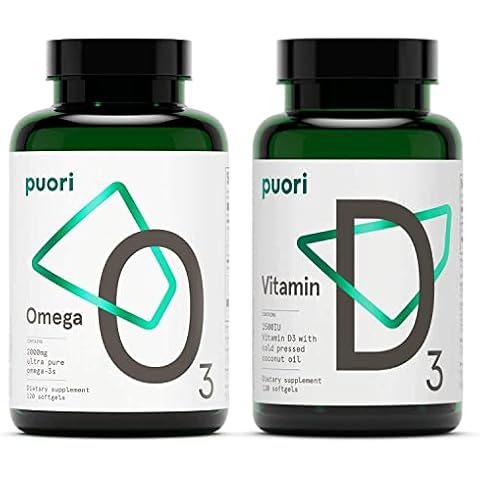 Puori Omega 3 Fish Oil and Vitamin D3 Supplement Bundle - for Muscle Function, Bone Health, Immune Support and Calcium Uptake - Burpless, IFOS Certified, Non-GMO Capsules Cover