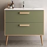 Aquore | Mueble de Baño con Lavabo Modelo Nordic 2 Cajones con Patas | Medidas 80 cm x 45 cm x 85 cm | Color Roble Natural Oliva | Conjunto de Baño | Mueble Decoración Baño | Sin Espejo