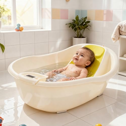 Image of Baybee Dive Baby Bath Tub for Kids | Bathing Tub with Touch Monitor & Tray | Newborn Baby Bath Seat | Kids Bather with Anti-Slip Support & Headrest | Kids Bathtub for Baby 0 to 5 Years (Green)