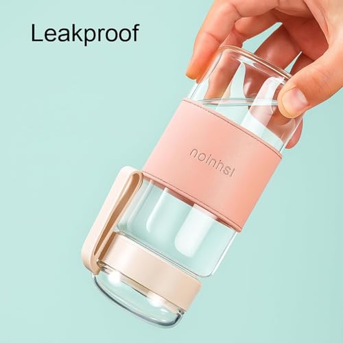 Image of SHIPHAPPENS 340 ML Mini Glass Water Bottle with Silicone Grip & Strap | Leak-Proof, BPA-Free, Reusable Bottle for Office, Travel, School, Gym & Daily Use