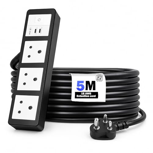 Image of MX 35W Extension Board PD GaN Charger Super Fast Charging 2 Type-C, 3 Indian 6A Sockets (2600W) Multiport Desktop Power Strip for iPhone Android Laptop Tablet Charging Station 5M Cable