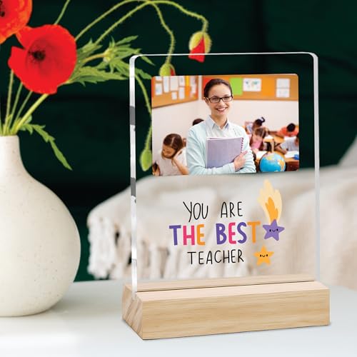 Image of Giftplease Best Teacher Plaque | Personalized Photo Frame with Wooden Stand | Appreciation Gift for Teachers | Teacher's Day Retirement Farewell Gift (Custom Photo & Text CTH 10