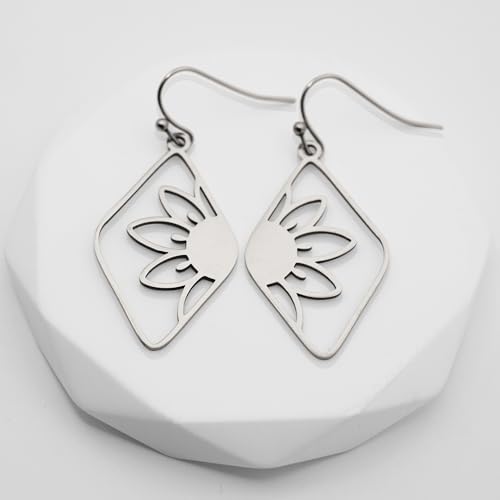 Boucles d'oreilles pendantes légères avec motif fleur rétro années 70