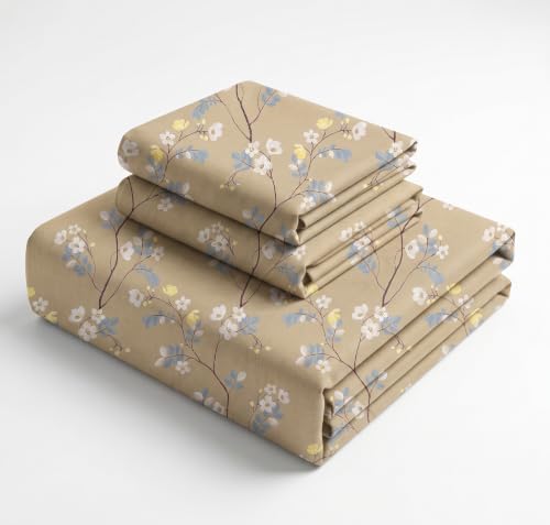 Image of BSB HOME 240 TC Cotton Double Bedsheet with 2 Pillow Covers, Soft & Breathable Bed Sheet for Double Bed, Fade & Wrinkle Resistant, Floral Print, 90 x 100 Inches (228 x 254 cm) - Muted Olive Meadow