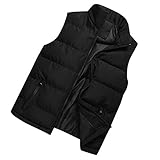 Men Autumn Winter Fashion Stand Collar Pure Color Waistcoat Vest Jacket Top Coat Black