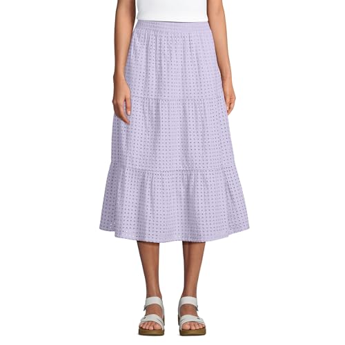 Lands' End Women's Poplin Elastic Waist Tiered Midi Skirt