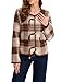 HOULENGS Women's Vintage Button Down Cardigan Sweater Plaid Print Long Sleeve Knit Coat with Pockets 2025 Fall Fashion Brown Medium