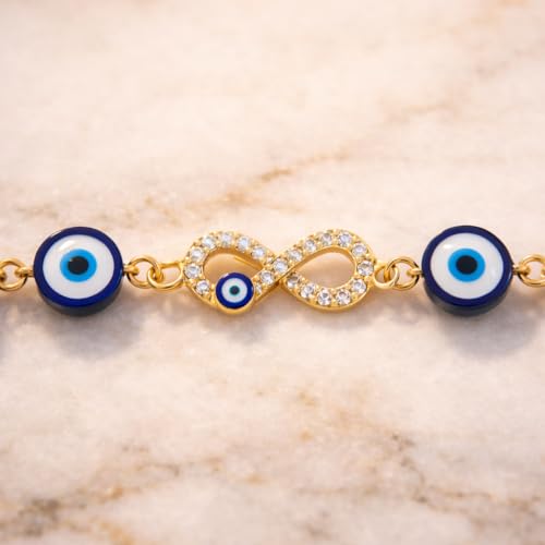 Image of CraftVatika Evil Eye Blue Bracelet for Women Daily Use, Infinity Shape Cubic Zirconia Diamond Bracelet for Women Jewelry for Gift, Adjustable Charm Bracelet Aesthetic Accessories Jewellery friendship