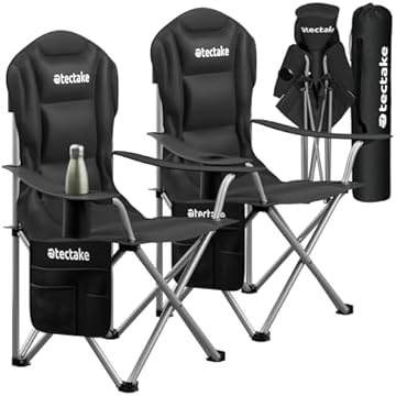 TecTake® Set da 2 Sedie da Campeggio Pieghevoli Imbottite, Portabicchieri, Tessuto Oxford 600D, Struttura in Acciaio, Tasca Laterale, Sedia da Giardino, Poltrona da Esterno e Balcone, fino a 120 kg