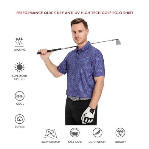 Image of Golf Shirts for Men Dry Fit Short Sleeve Print Performance Moisture Wicking Polo Shirt