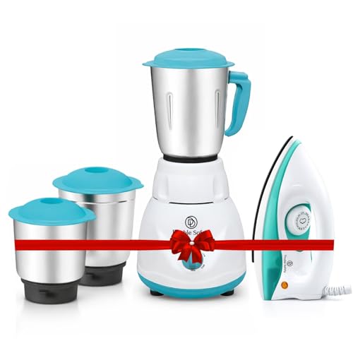 Image of New York 750W Juicer Mixer Grinder With 1000W Phuket Dry Iron Combo | 3 Jar | Perfect for Juicing, Mixing, Blending | Stainless Steel Blades | Bule & White | 2 Years Warranty