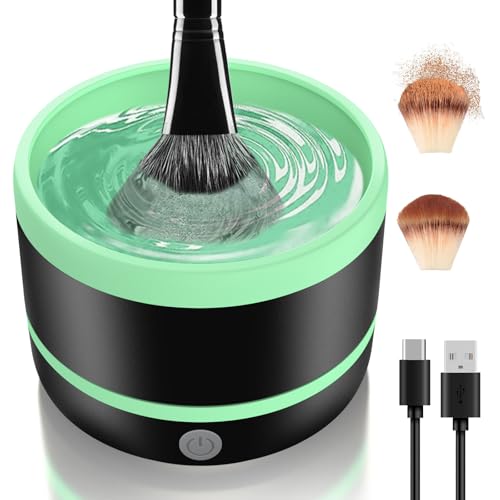 Upgraded Electric Makeup Brush Cleaner Machine,Makeup Brush Cleaner Tools USB Cosmetic Brush Cleaner Auto Spinner for Beauty Make up Brush Sets Liquid Foundation,Contour,Eyeshadow Brush Washer Green.