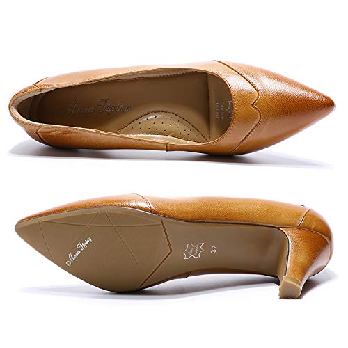 Mona flying Women's Leather Pointed Toe Dress Pumps Comfort High Heels Office Work Shoes for Ladies4