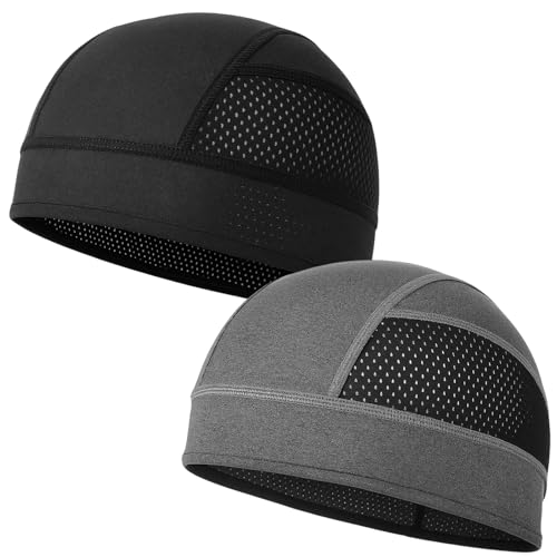 Cooling Skull Caps Helmet Liner 2 Pcs Sweat Wicking Mesh Hard Hat Line Lightweight Running Beanie for Cycling Motorcycle Outdoor Work Black and Gray