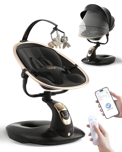 Image of Baby Swing for Infants to Toddler, Electric Baby Swing with Sturdy Shield-Shaped Base, 180° Rotation Portable Infant Swing for Newborn Baby Boy Girl Up to 20 lbs, 5-Speeds & 12 Preset Lullabies, Black