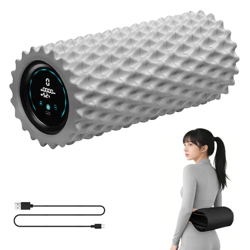 MOJEER フォームローラー 電動 4000mAh 大容量電池 9段階【意匠権取得】ストレッチ用ポール ヨガポール アジャストベルトの収納袋/日本語説明書付 プレゼントYJZDD (グレー)（Amazon）