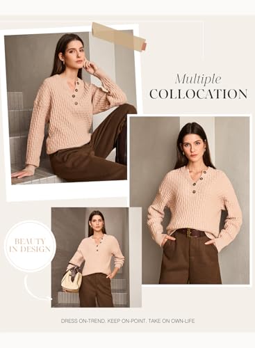 Dokotoo Womens Sweaters 2025 Casual Long Sleeve Henley Shirts V Neck Textured Button Fall Sweater Loose Fit Jumper Tops3